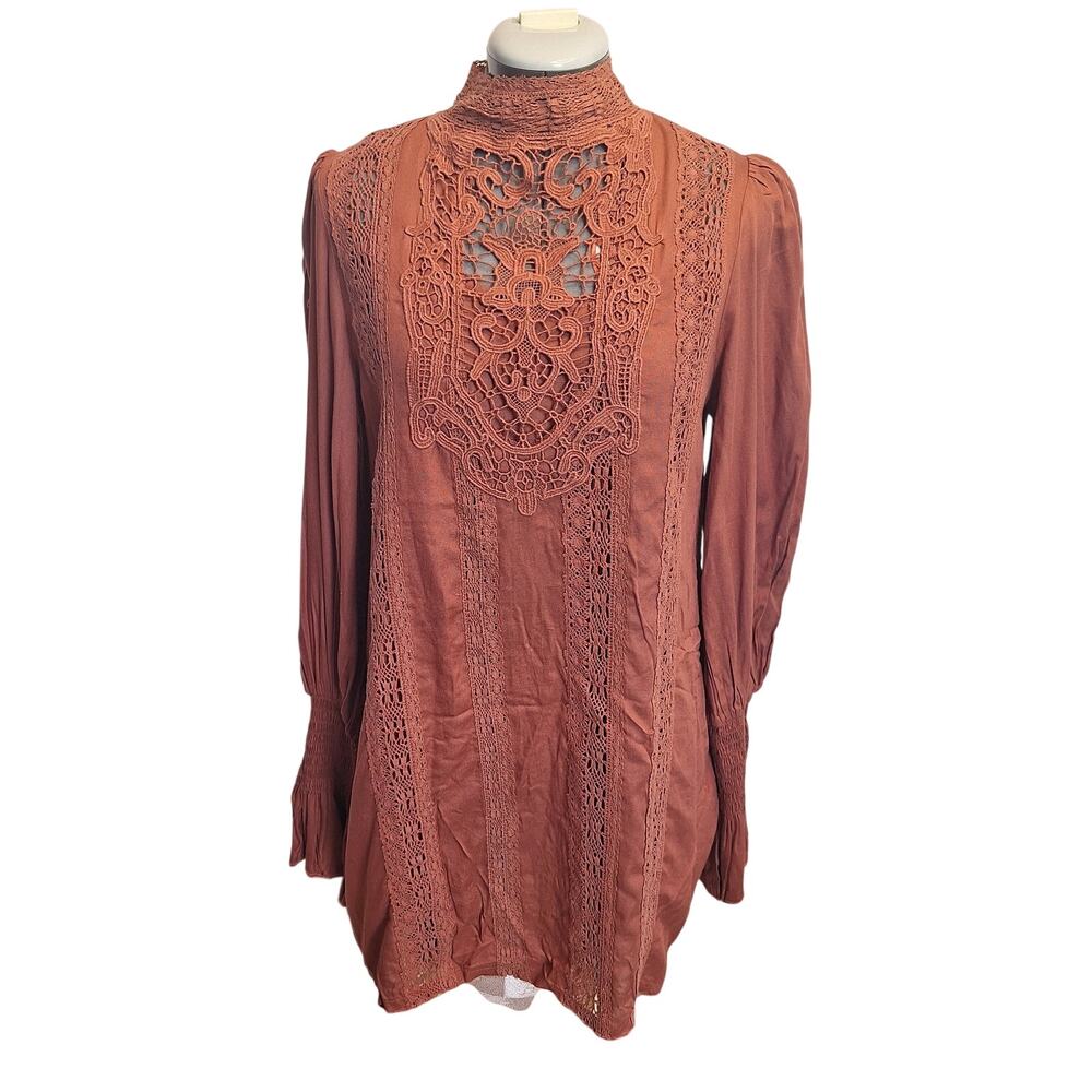 Free People One Vienna Dress XS Victorian Inspired Removable Slip Blouson Sleeve